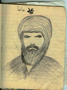 تصویر نقاشی شهید علی هاها که توسط هم روستایی اش شهید احمد کاظمیان کشیده شده است.
